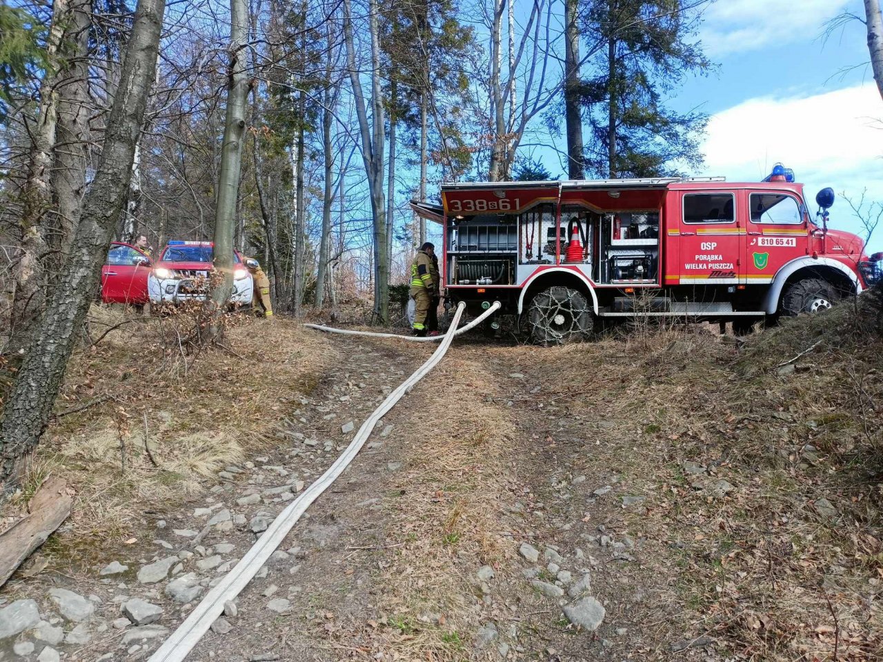 Strażacy Walczyli Z Ogniem W Trudnym Terenie. Dwugodzinna Akcja Gaśnicza W Porąbce